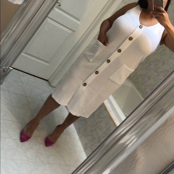 RIBBED WHITE MIDI DRESS - Picture 6 of 6